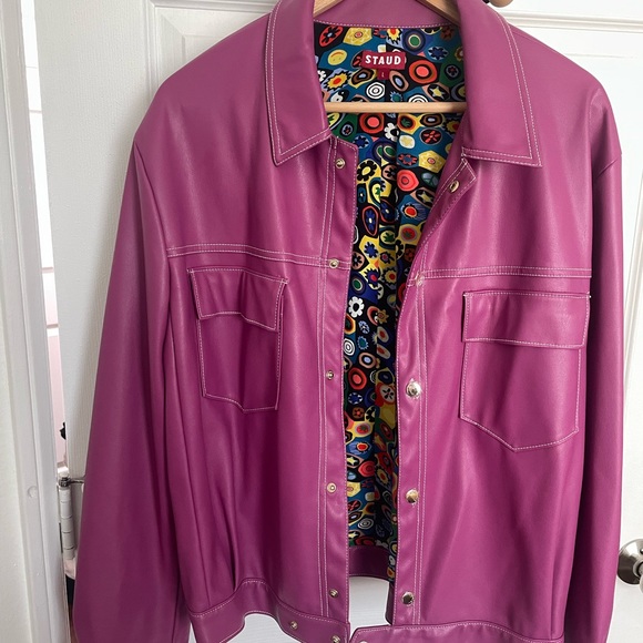 STAUD RYAN JACKET FUCHSIA VEGAN LEATHER - Picture 2 of 9